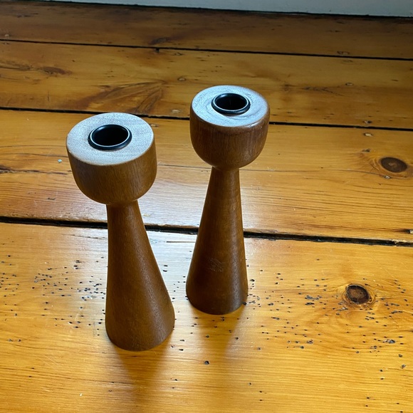 Pair of Vintage Danish Modern style teak candlestick holders - Picture 2 of 6